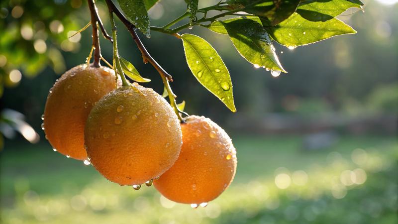 Grapefruit Hanging Tree With Water Drop  In Garden, Grapefruit On Tree Branch In Natural Rainy Day Background (17)